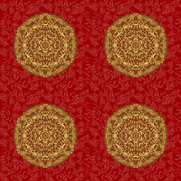 Vector Mandala Gold Auf Rotem Hintergrund Arabische Vintage Dekorative Ornamente — Stockvektor