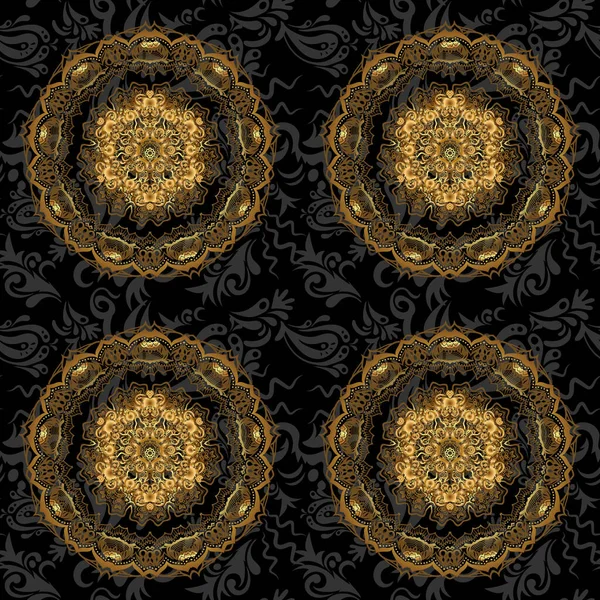 Vektorkreisförmige Abstrakte Mandalas Muster Arabeske Goldenes Mandala Auf Schwarzem Baqckground — Stockvektor