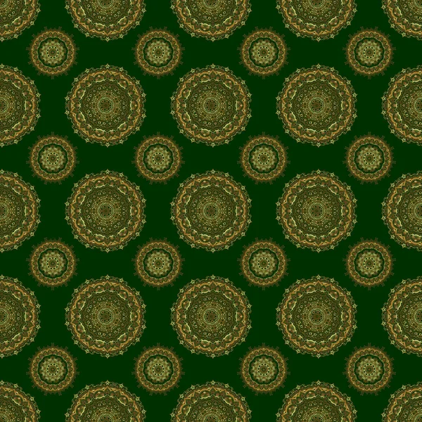 Illustration Vectorielle Des Flocons Neige Dorés Sur Fond Vert Fête — Image vectorielle