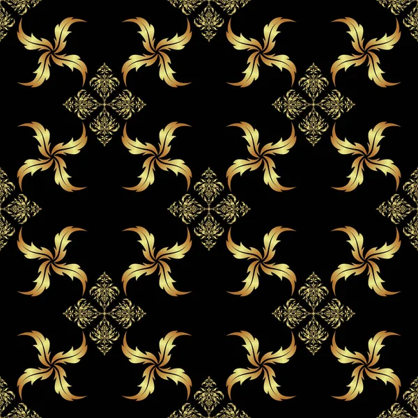 Vector Golden Mehndi Nahtloses Muster Auf Schwarz Traditioneller Indischer Stil — Stockvektor