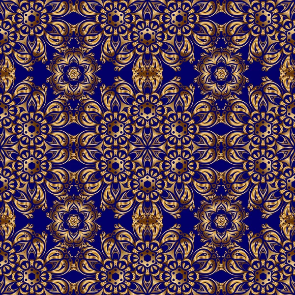 Diseño Vintage Colores Azul Dorado Damasco Elegante Fondo Pantalla Patrón — Archivo Imágenes Vectoriales