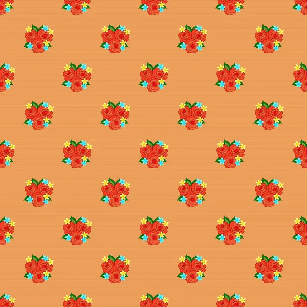无缝图案 夏季装饰玫瑰花 绿叶米色 橙色和黄色 水彩画 — 图库矢量图片
