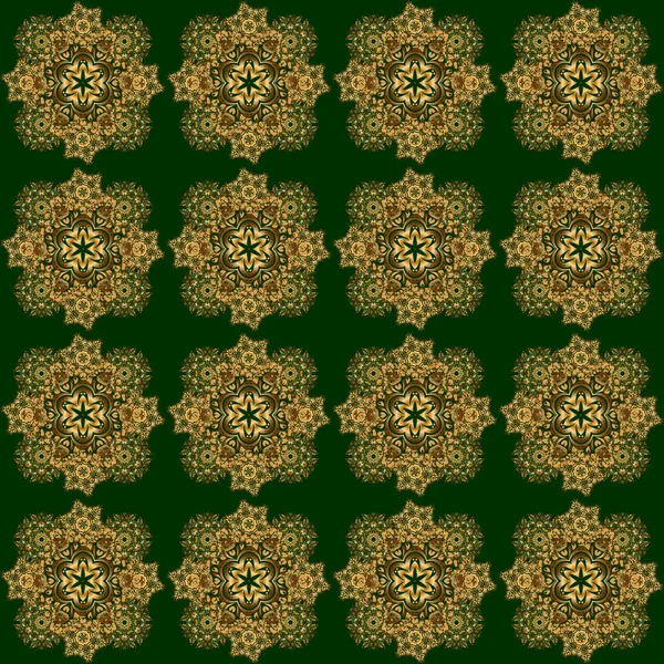 Green Gold Vintage Ornament Seamless Pattern — Stock Vector