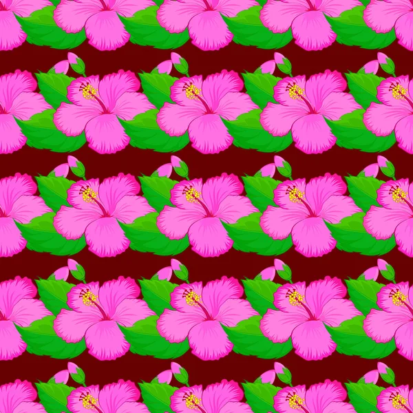Vektorillustration Mjuk Akvarell Hibiskus Blomma Tryck Sömlös Mönster Röd Bakgrund — Stock vektor