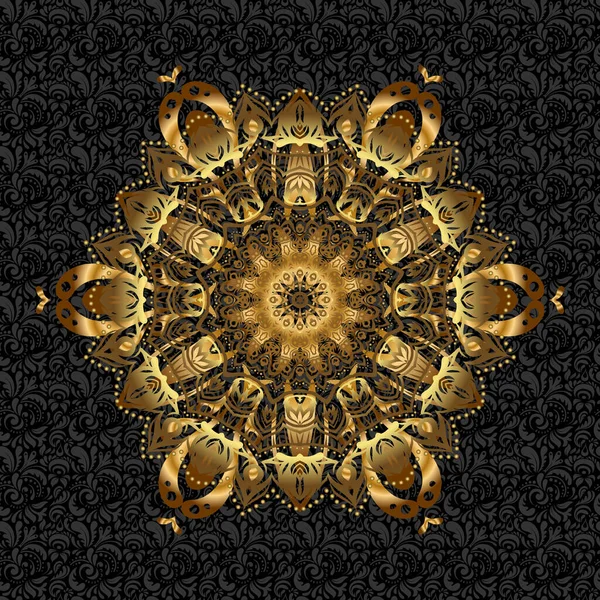 Abstrakcyjny Wektor Dekoracyjna Mandala Etniczna Szkicowy Wzór Bez Szwu Czarne — Wektor stockowy
