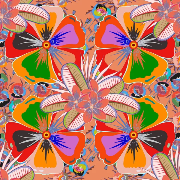 Modelo Clásico Sin Costuras Colores Beige Azul Flores Vectoriales Manuscritas — Vector de stock