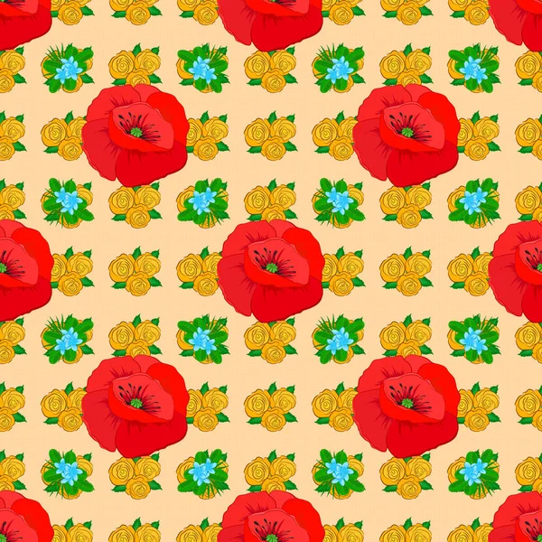 Ilustración Vectores Modelo Fondo Sin Costuras Con Flores Decorativas Amapola — Vector de stock