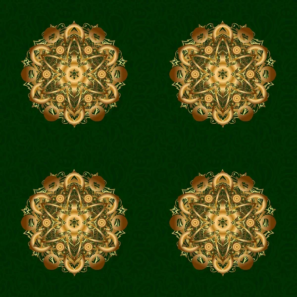 Groen Goud Vintage Ornament Naadloos Patroon — Stockvector