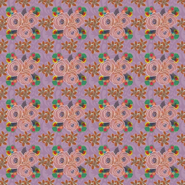 花草印刷 重复向量花模式 现代莫特利花的粉红色 绿色和蓝色无缝图案 — 图库矢量图片