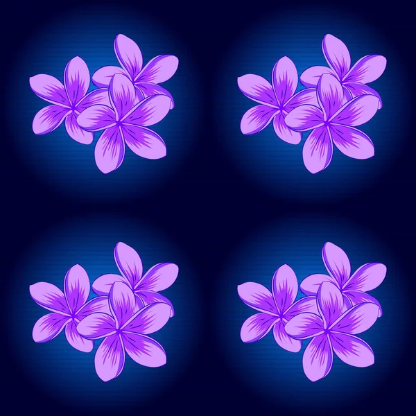 Vecteur Dessiné Main Lisse Motif Fleurs Plumeria Noir Violet Bleu — Image vectorielle
