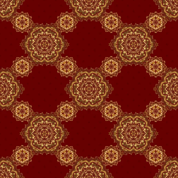 招待状 包装のための豪華な装飾 ベクトルイラスト 赤を基調としたロイヤルゴールドのシームレスなパターン — ストックベクタ