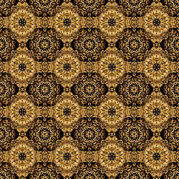 Seamless Pattern Damask Ornament Seamless Golden Ornament Arabian Style Black — Stock Vector