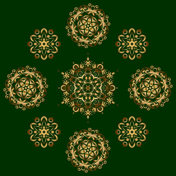 Vector Illustratie Royal Gouden Naadloos Patroon Een Groene Achtergrond Luxe — Stockvector