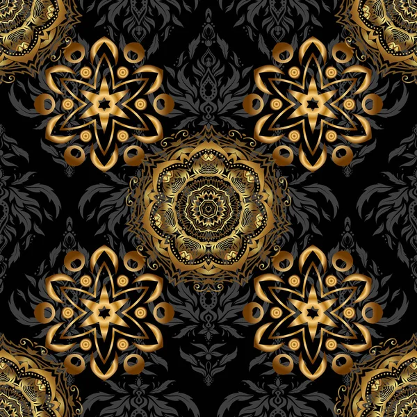 Винтажный Золотой Бесшовный Узор Золотой Цветочный Орнамент Парчовый Текстиль Стеклянный — стоковый вектор