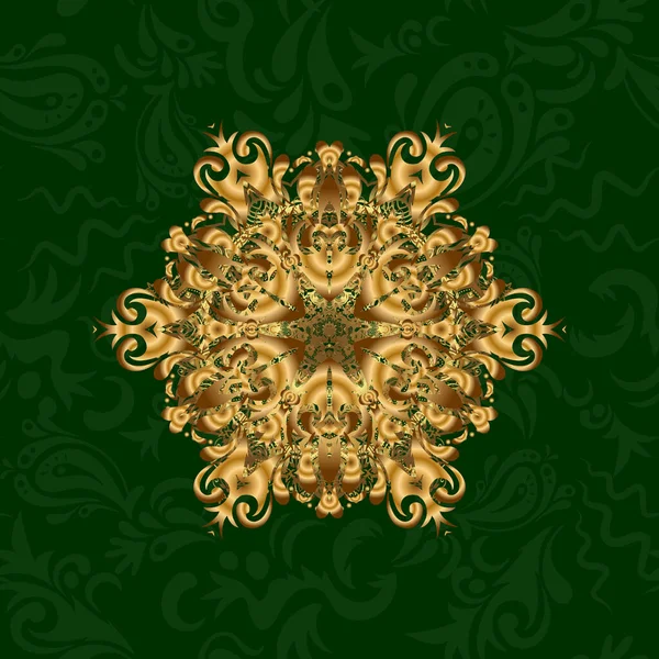 Vector Illustration Golden Mandala Green Background Mandala Style Rich Ethnic — Stock Vector