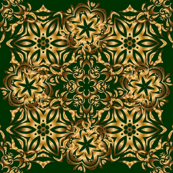 招待状 グリーティングカード ラベル バッジ タグの装飾 黄金のテンプレートのベクトル要素 東洋風の豪華な装飾 緑の花のシームレスなパターン — ストックベクタ