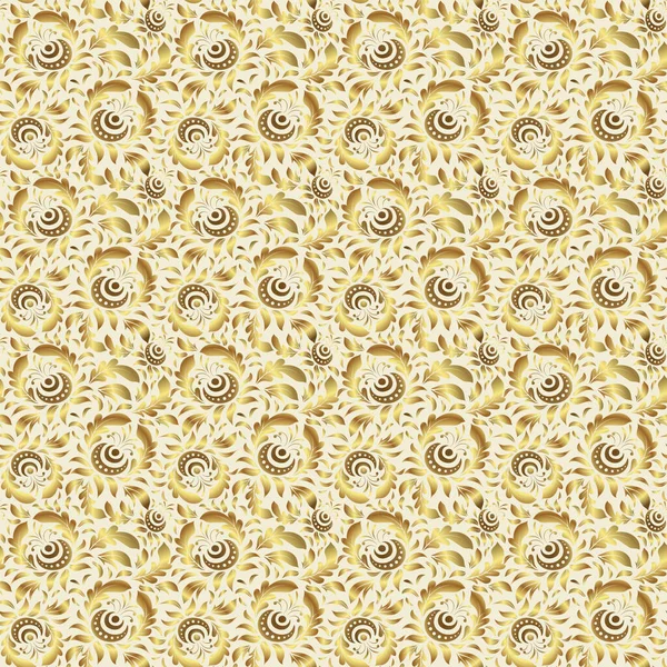 Seamless Floral Tiling Pattern Gold Beige Colors Vintage Damask Ornament — Stock Vector