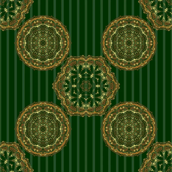 黄金のテンプレートのベクトル要素 招待状 グリーティングカード ラベル バッジ タグの装飾 東洋風の豪華な装飾 緑の花のシームレスなパターン — ストックベクタ