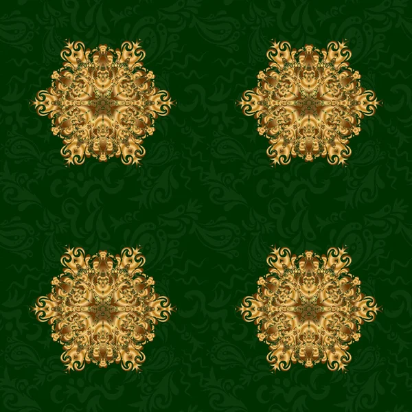 East Islam Indian Motif Revival Swirling Gold Mandala Pattern Arabic — Stock Vector
