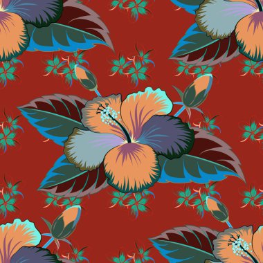 Renkli yön deseni mavi, turuncu ve kırmızı renklerde. Kusursuz çiçek süsü. Kraliyet amberiyle modern amber çiçeği deseni.