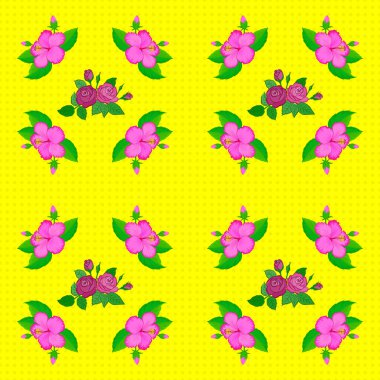 Şirin amber çiçeği deseni. Çizgili arka planda dikişsiz suluboya desen. Sarı arka planda Raster çiçek izi var..