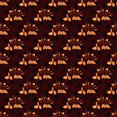 Kusursuz desen. Suluboya çiçekleri turuncu, siyah ve kahverengi renklerle gösterilir.