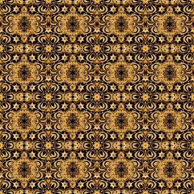 Altın süslemesiz desen. Tasarım daveti, kart, duvar kağıdı veya kumaş için siyah arkaplanda altın raster baskısı.