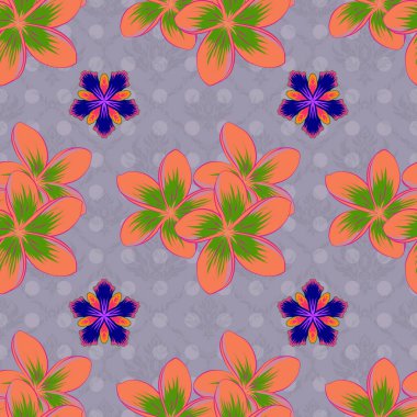 Vektör çizimi. Turuncu, yeşil ve pembe renklerde, çiçekli kusursuz desenler..