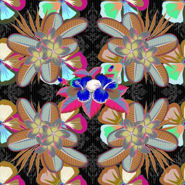 Mavi ve bej renklerde vektörsüz desen. Güzel suluboya çiçekler, parlak tablolar ilham verici çiçek desenleri..