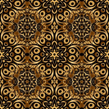Siyah zemin üzerinde altın tekrarlayan elementler olan soyut, pürüzsüz desen. Klasik siyah ve altın desenli. Oriental vektör klasik desen.