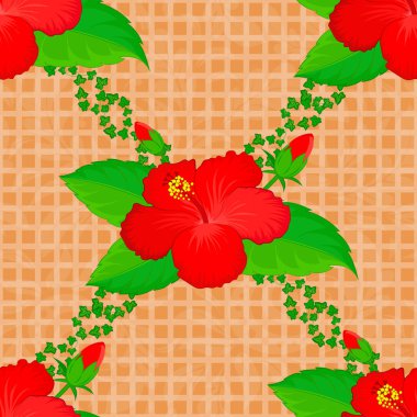 Soyut vektör arkaplanı. Çiçeksiz desenli, çiçek açan çiçekli ve kahverengi arkaplanda yapraklı. Engelli çiçekli şık duvar kağıtları.