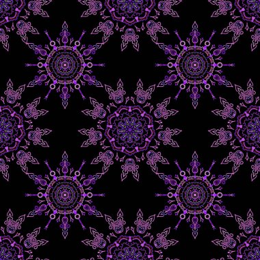 Kusursuz damaske deseni. Mor renkli Victoria dönemi desenli klasik süslemeler. Vektör illüstrasyonu.