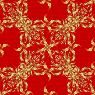 Geleneksel klasik Altın Şablon. Kırmızı ve altın desenli. Barok tarzında kusursuz desenli doğu süsü..