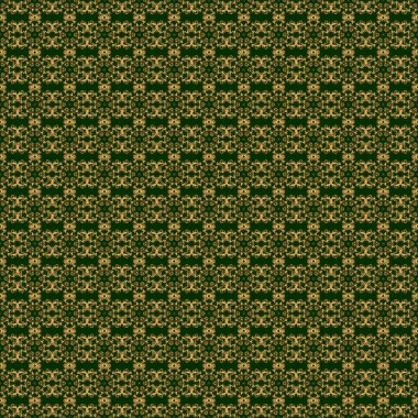 Lüks, kraliyet ve Viktorya dönemi konsepti. Yeşilden çok altın rengi klasik barok çiçekli desenler. Süslü vektör dekorasyonu. Yeşil arkaplanda izole edilmiş altın elementler.