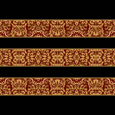 Siyah arka planda altın ve kırmızı renklerde sıralanmış klasik kitap dikenleri. Kitap kapakları veya omurga üzerine yazdırmak için dikey dekoratif dikişsiz çerçeve veya kenarlık.