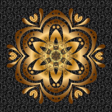 Zendogru elin altın mandala vektör dairesi siyah arkaplan üzerine çizilmiş.