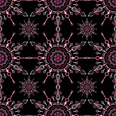 Çiçeksiz desen. Duvar kâğıdı barok, İspanyol kumaşı. Kusursuz bir geçmişi var. Siyah arkaplanda mor bir süs..