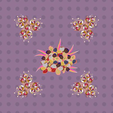 Vektör çizimi. Pembe ve sarı renkli biçimlendirilmiş çiçeklerle kusursuz çiçek deseni..