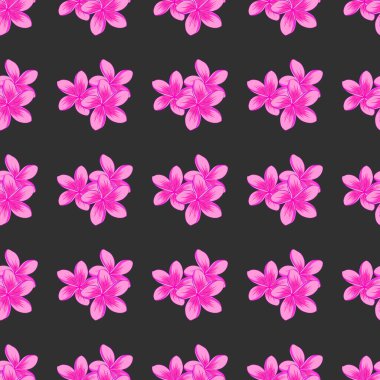 Gri arka planda tesisat çiçekleri olan dikişsiz suluboya deseni. Plumeria çiçeklerinin zarif deseni. Eski tarz moda baskı. Dekorasyon ve tasarım için güzel vektör deseni.