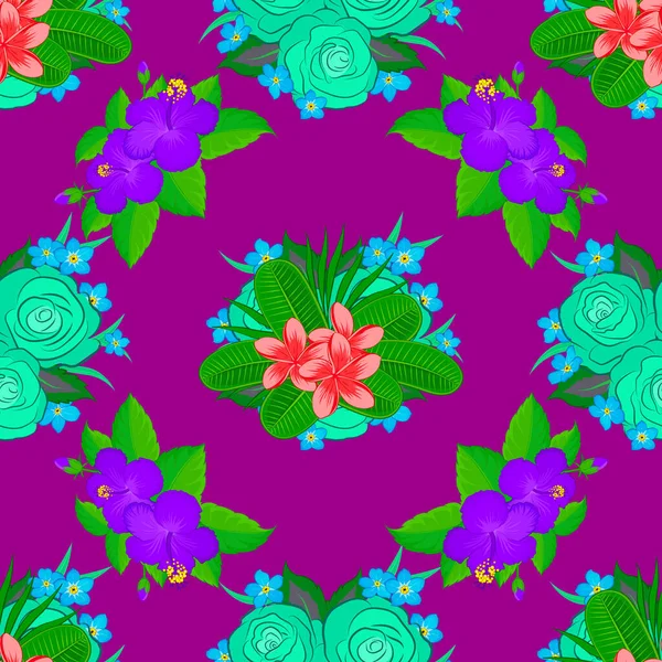 Vintage Abstract Vector Floral Seamless Pattern Purple Background Intersecting Curved — Stock Vector