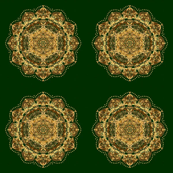 Färgglada Gyllene Kakel Mandala Grön Bakgrund Boho Abstrakt Sömlös Mönster — Stock vektor