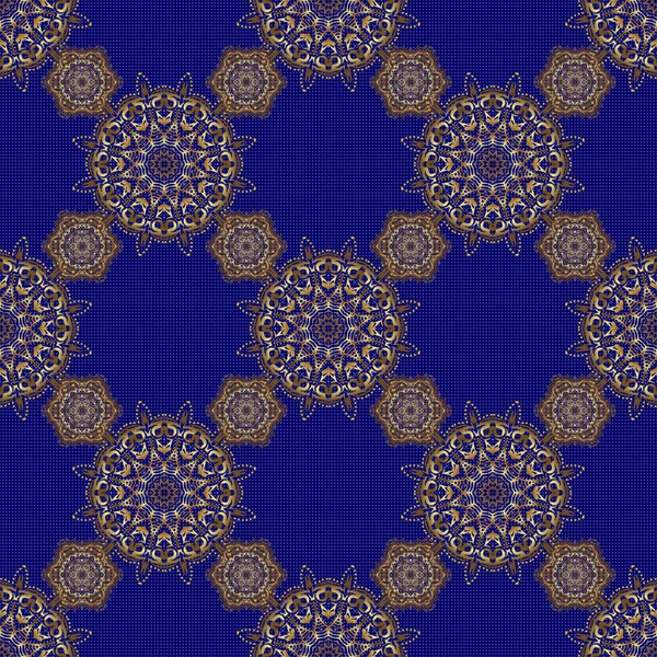 Modern Geometrisch Naadloos Patroon Met Goud Herhalende Elementen Een Blauwe — Stockvector