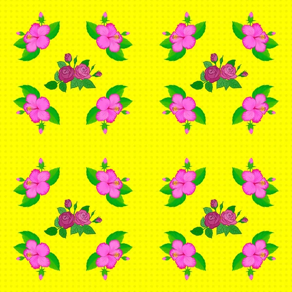 Şirin amber çiçeği deseni. Çizgili arka planda dikişsiz suluboya desen. Sarı arka planda Raster çiçek izi var..