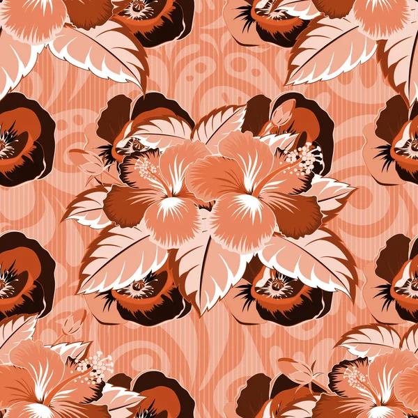 Цветки Гибискуса Розового Оранжевого Красного Цветов Рисунок Озила Розовых Оранжевых — стоковый вектор