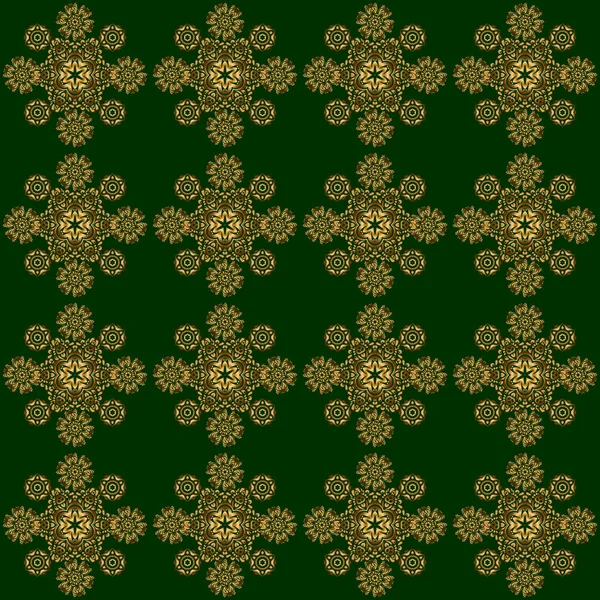 Groen Goud Vintage Ornament Naadloos Patroon — Stockvector