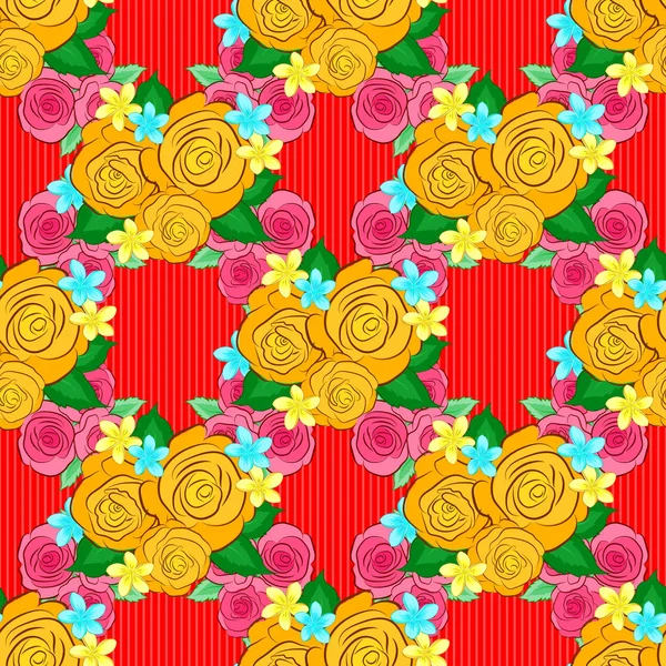 ロイヤルバラとモダンなバラの花のパターン 赤を基調とした色味のある東洋模様 シームレスな花飾り — ストックベクタ