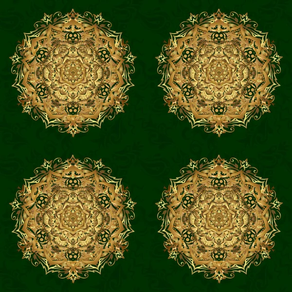 Modelo Vectorial Dibujado Mano Gold Mandala Sin Costuras Plantilla Vintage — Vector de stock