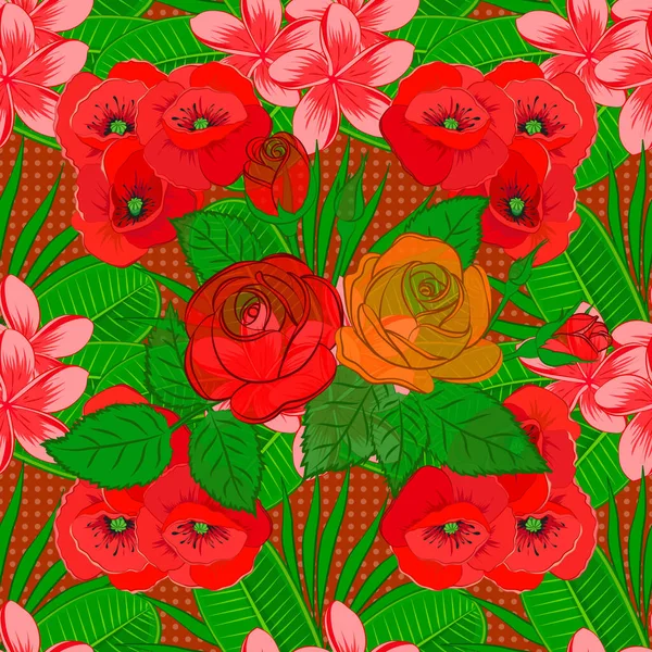Pintura Derecha Inspirada Impresión Flores Rosa Fondo Sin Costuras Del — Archivo Imágenes Vectoriales