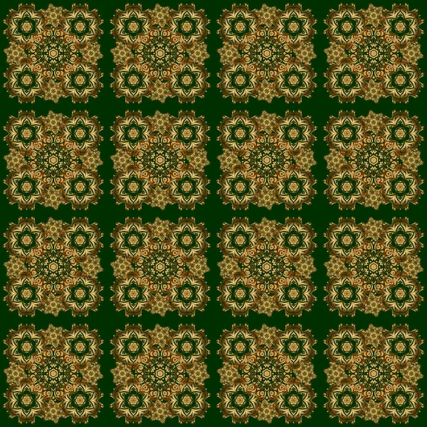 Yeşil ve altın rengi bir süs. Kusursuz desen 