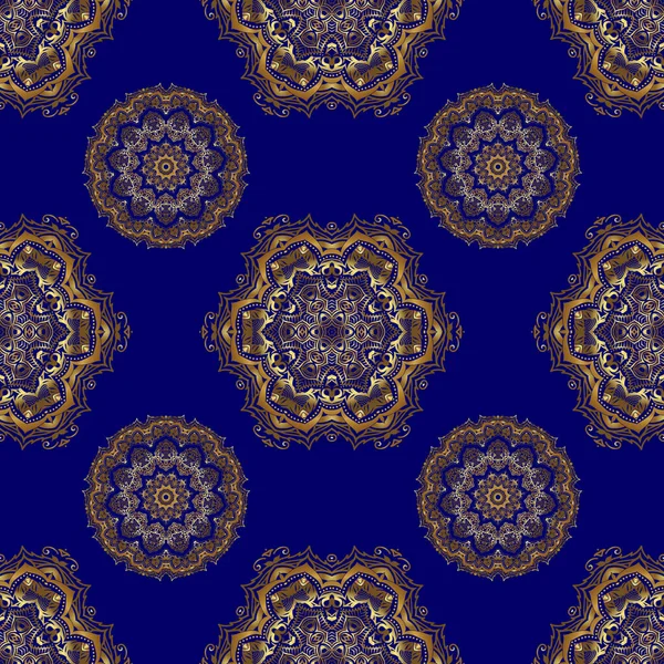 Geometrik yinelenen kusursuz desen, mavi arka planda, altıgen şekilli altın gradyan. Vektör illüstrasyonu.